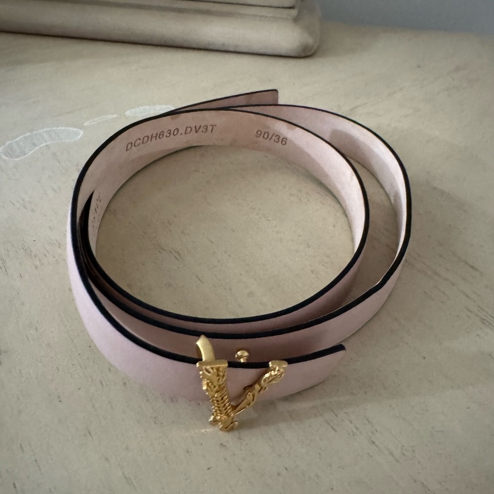 Versace Pink Belt with Gold Medusa Buckle